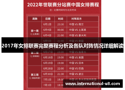 2017年女排联赛完整赛程分析及各队对阵情况详细解读